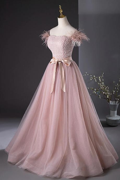 Lovely Pink Off The Shoulder Evening Party Dress With Beading