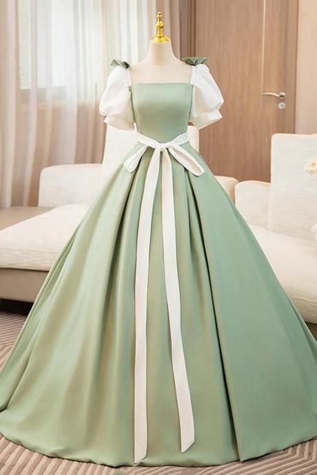 A-line White And Green Vintage Sage Green Ball Gown