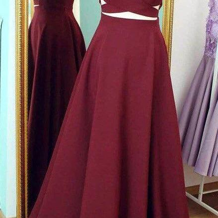 A Line Burgundy Long Prom Dresses