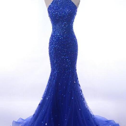 Long Royal Blue Mermaid Prom Dresses Halter For Formal Gowns main image 0