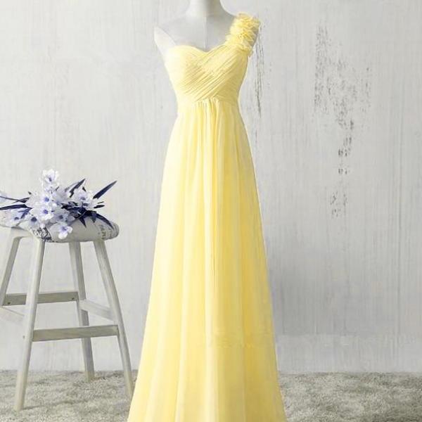 Elegant Yellow Chiffon Prom Dress A-Line One Shoulder With Flowers Floor Length Evening Dress robes de soirée main image 0