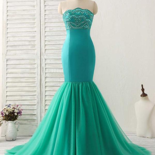 Charming Blue V Neck Tulle Sequin Beaded Mermaid Long Birthday Party Dress Evening Dress Formal Wedding Guest Dress main image 0