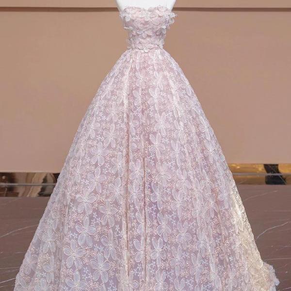 Beautiful Long Sleeves Tulle A-line Party Dress , Tulle Flowers Evening Gown