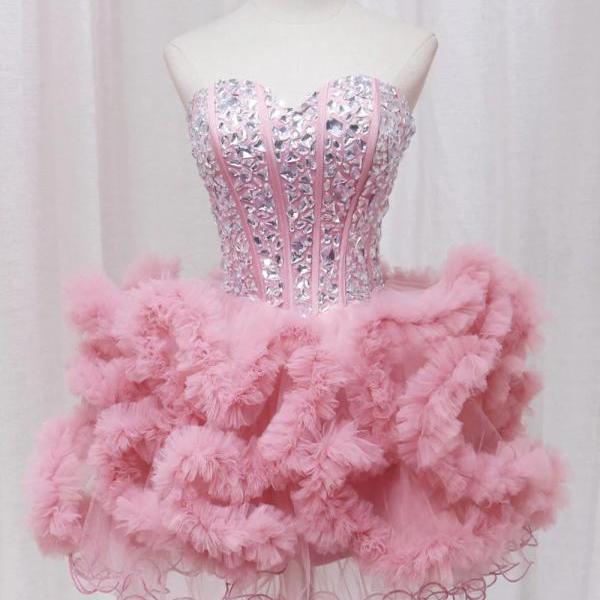 ◆Loulouseoul◆ Glow Mermaid Frill Dress Baby Pink COUP DE FOUDRE II – Pink asymmetrical ruffled straps