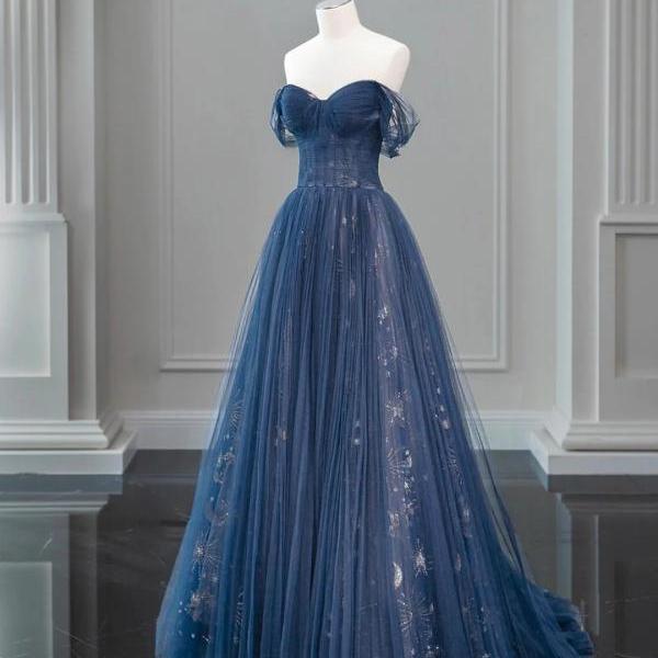 Blue Mermaid Off Shoulder Avond Jurken 2025 Luxe Kralen Overrok Elegant Voor Vrouw Party LA71566