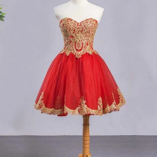 Sheer Sweetheart Applique Tiered Tulle Short Dress Red