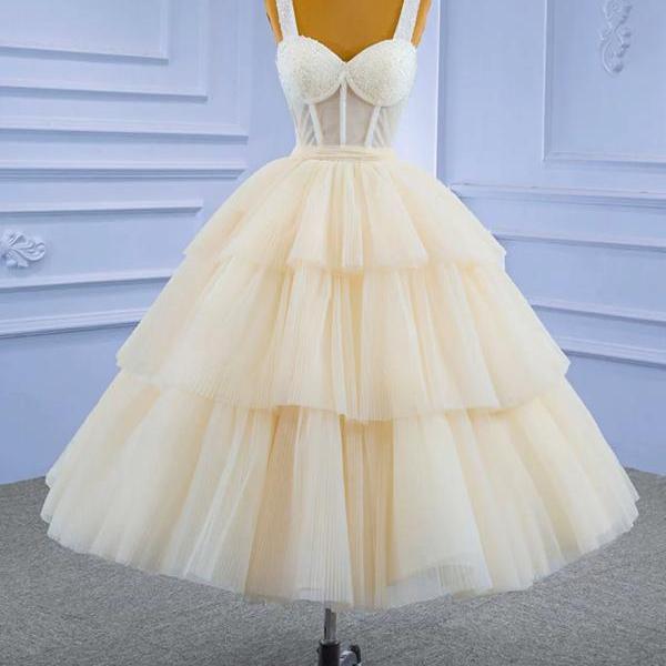 Simple 3D Floral Strapless Design A-line Tulle Women Party Dress, D1406 main image 1