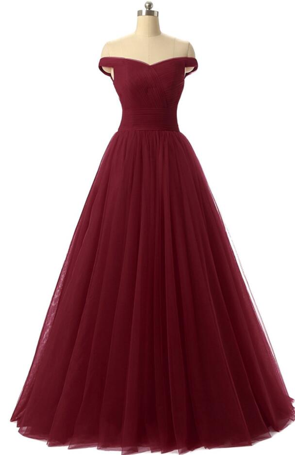 Sexy Burgundy Prom Dresses Red Evening Dress A Line Prom Dress Tulle