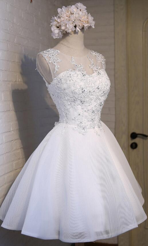 Cute Round Neckline Knee Length Homecoming Dress, Short Lace Party Dress