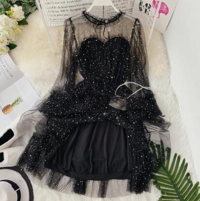 Beautiful Sparkle Lace Mesh Sleeves Dress on Luulla