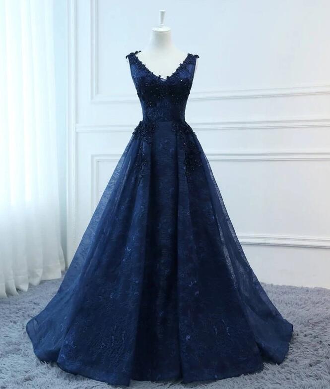 Vintage Strapless A Line Navy Blue Long Prom Dress,Evening Dress cc2526 main image 1