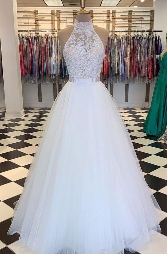 Tulle Lace Floor Length Prom Dress, Short Sleeve Evening Dress
