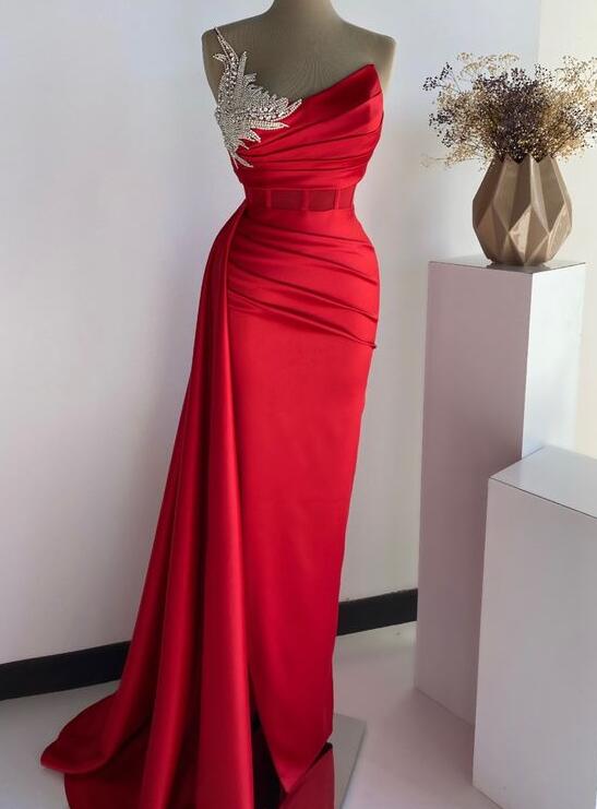 Simple Red Evening Dresses, Beaded Applique Prom Dress on Luulla