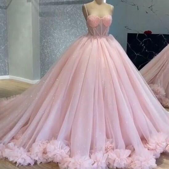 Sparkly Spaghetti Straps Pink Ball Gown Prom Dresses on Luulla