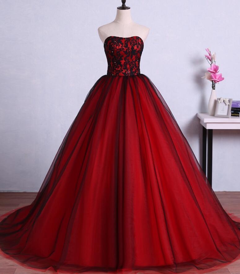 Charming Red Tulle Ball Gown Prom Dresses Evening Gowns on Luulla