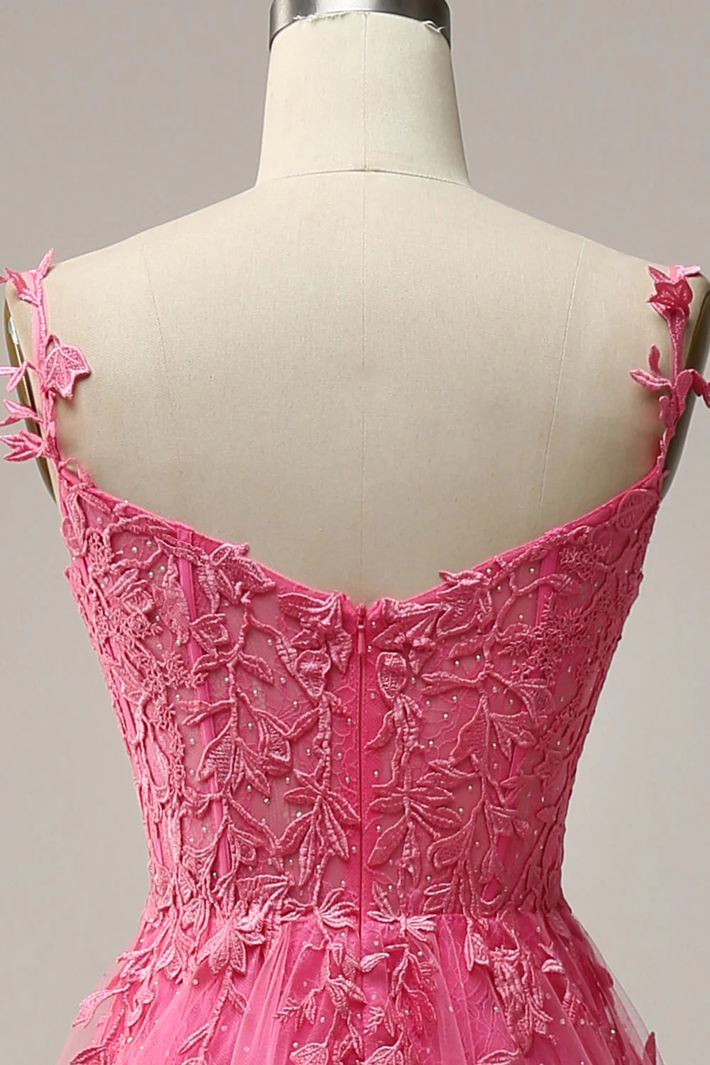 A-line pink tulle and lace appliques long prom dress    cg21517 main image 1