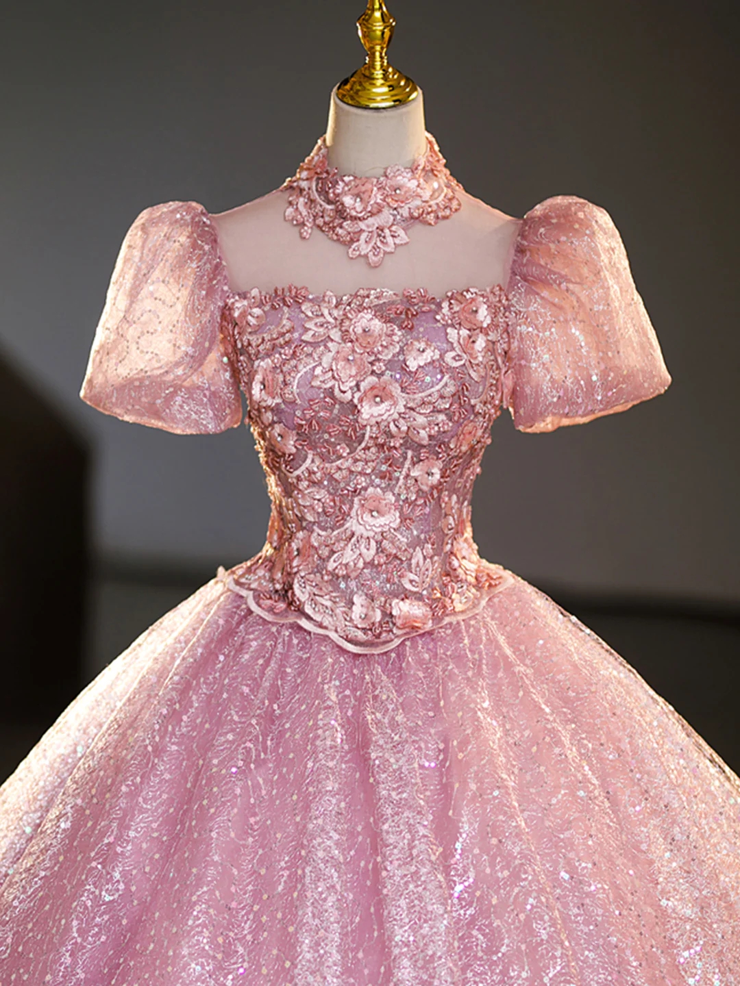 Pretty Peach Pink Strapless Sequins Tulle A Line Long Prom Dress Evening Dress Y8645