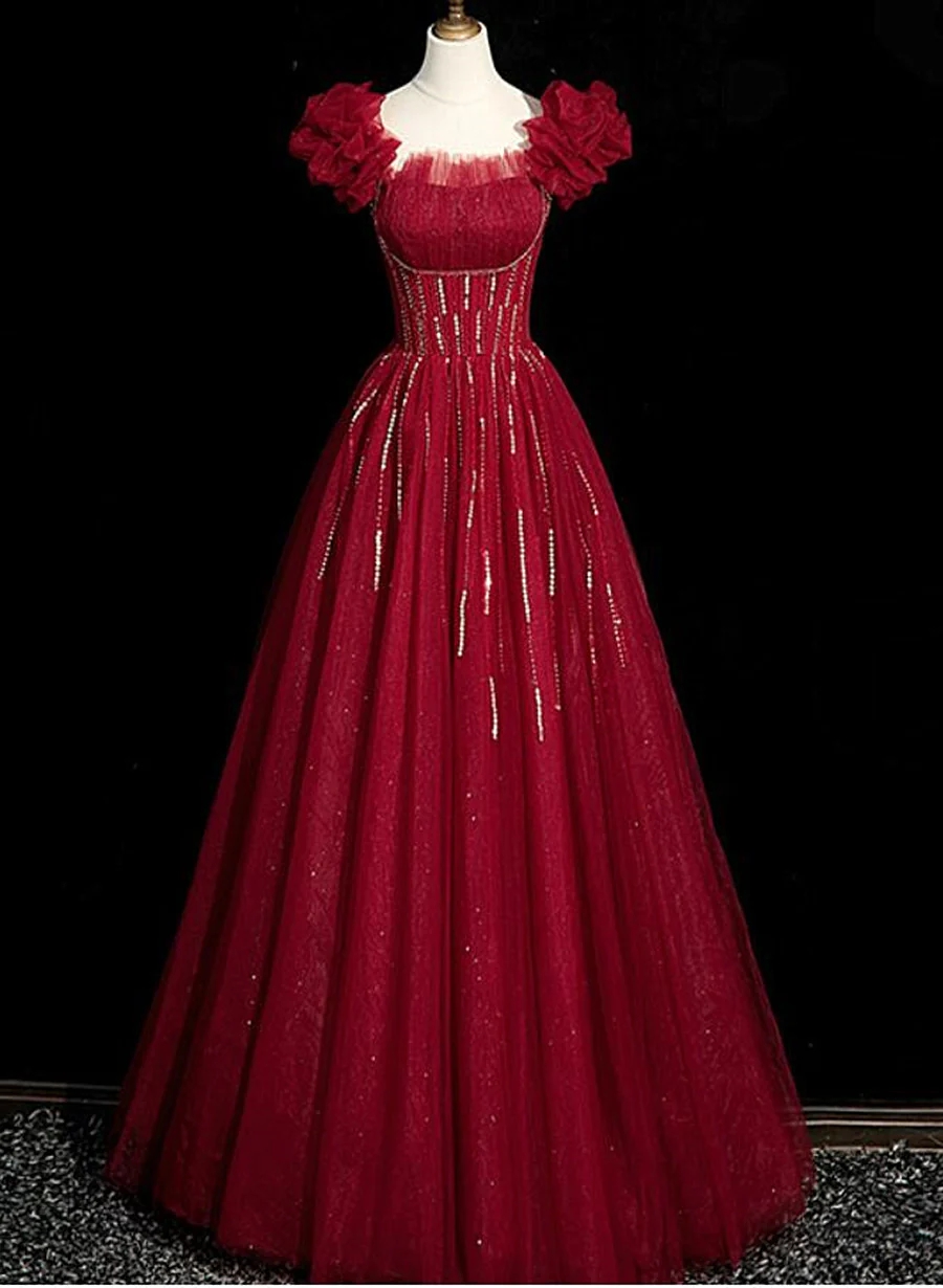 19390 Red Off-Shoulder Tulle Sleeve Pencil Dress