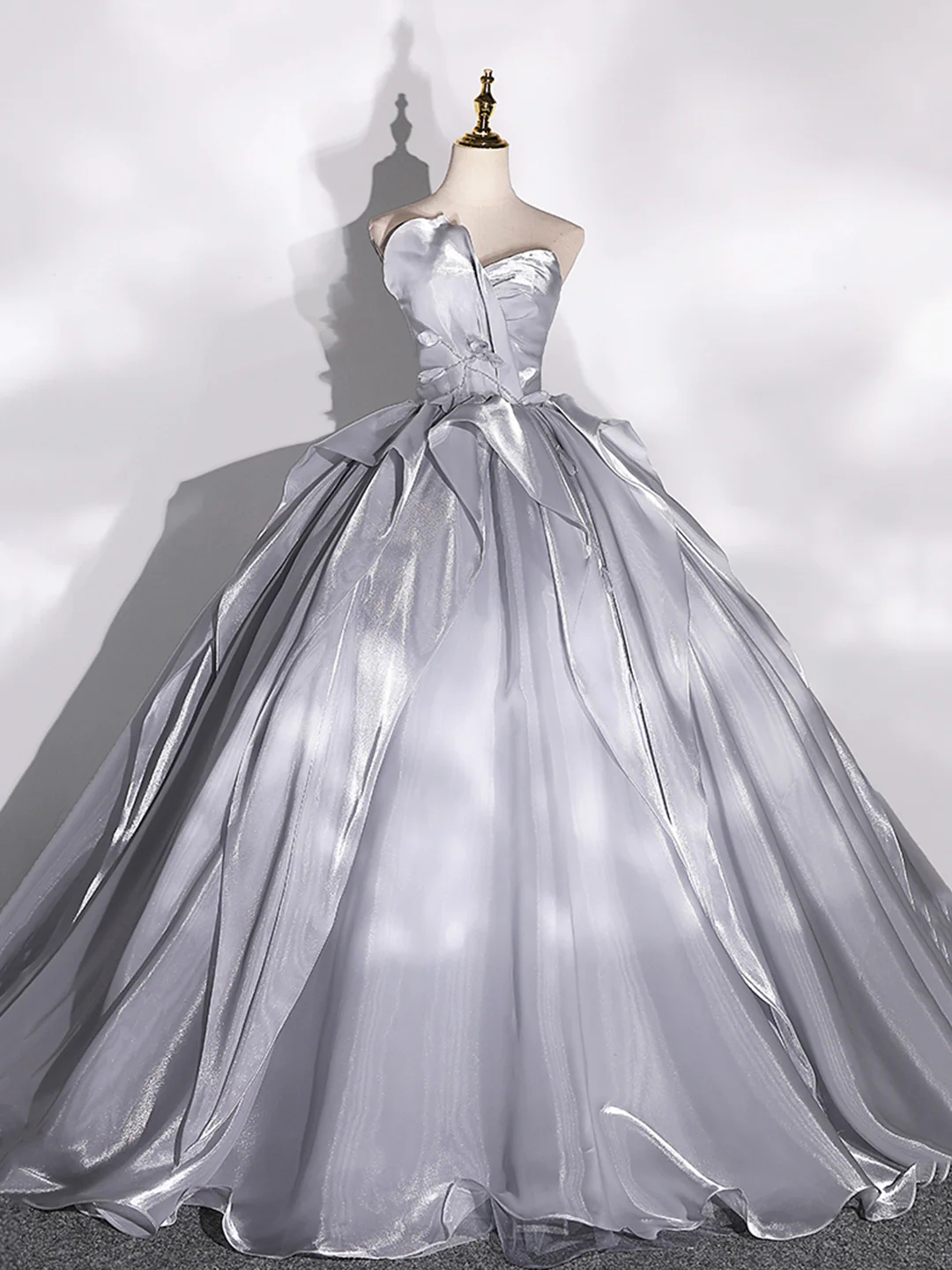 Grey V-Neck Lace Tulle Long Ball Gown, Vintage Formal Dress main image 0