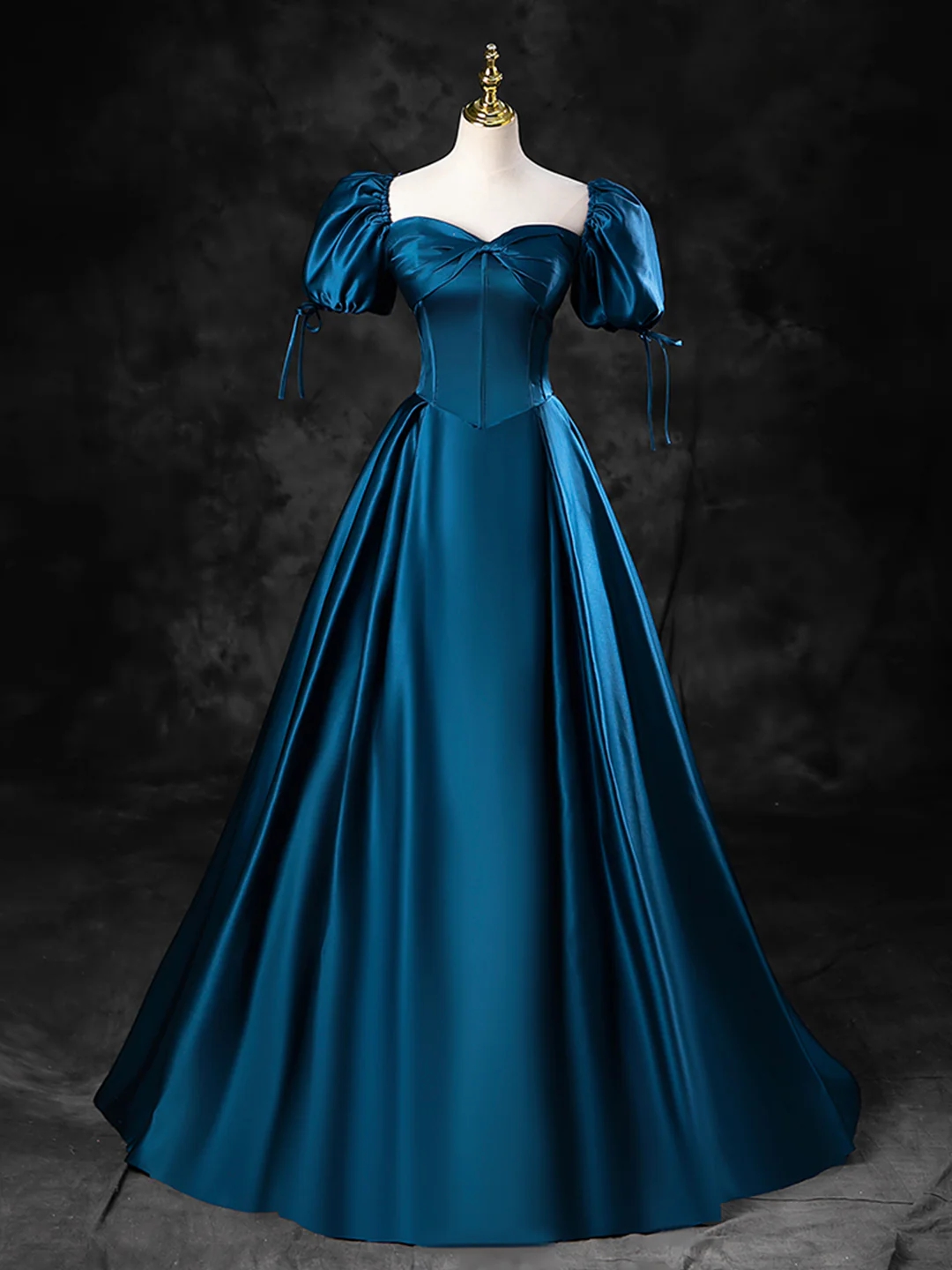 Regal Blue Off The Shoulder A-Line Satin Gown with Elegant Split Hem