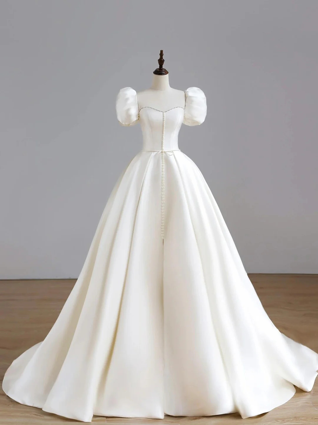 Elegant Puff Sleeve Satin Ball Gown Wedding Dress on Luulla