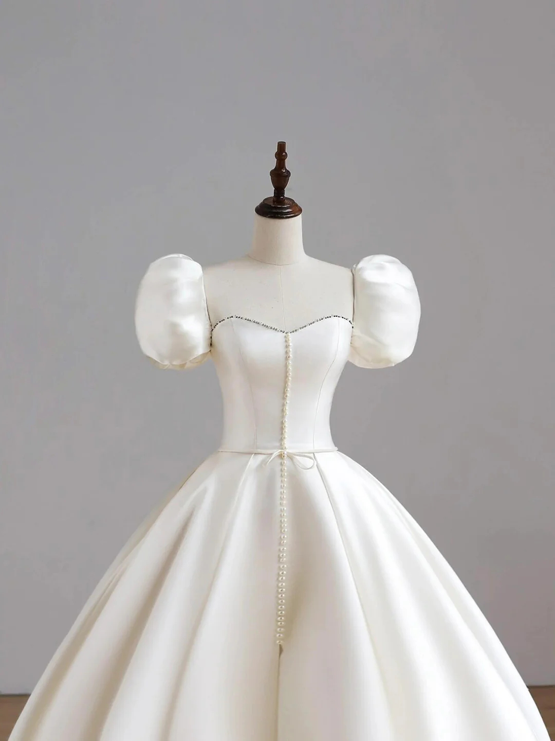 Elegant Puff Sleeve Satin Ball Gown Wedding Dress on Luulla