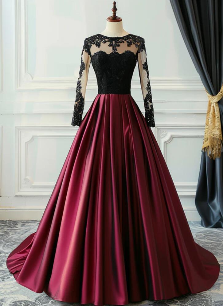 LACE BODICE SATIN GOWN