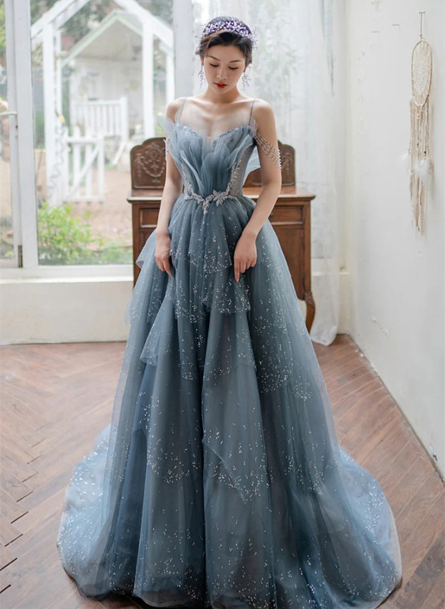 Ethereal Off-shoulder Tulle Gown With Sparkling Details on Luulla