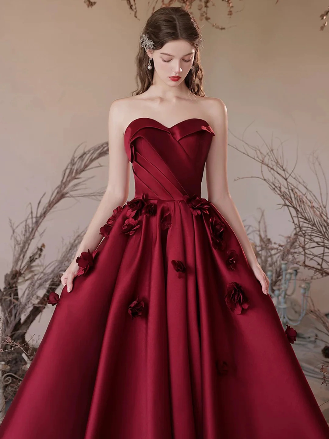 Scarlet Rose Burgundy Strapless Satin Ball Gown on Luulla