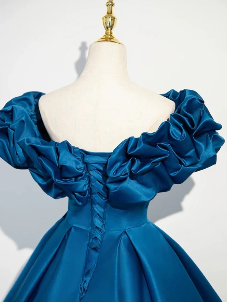 Majestic Royal Blue Ball Gown With Ruffle Sleeves on Luulla