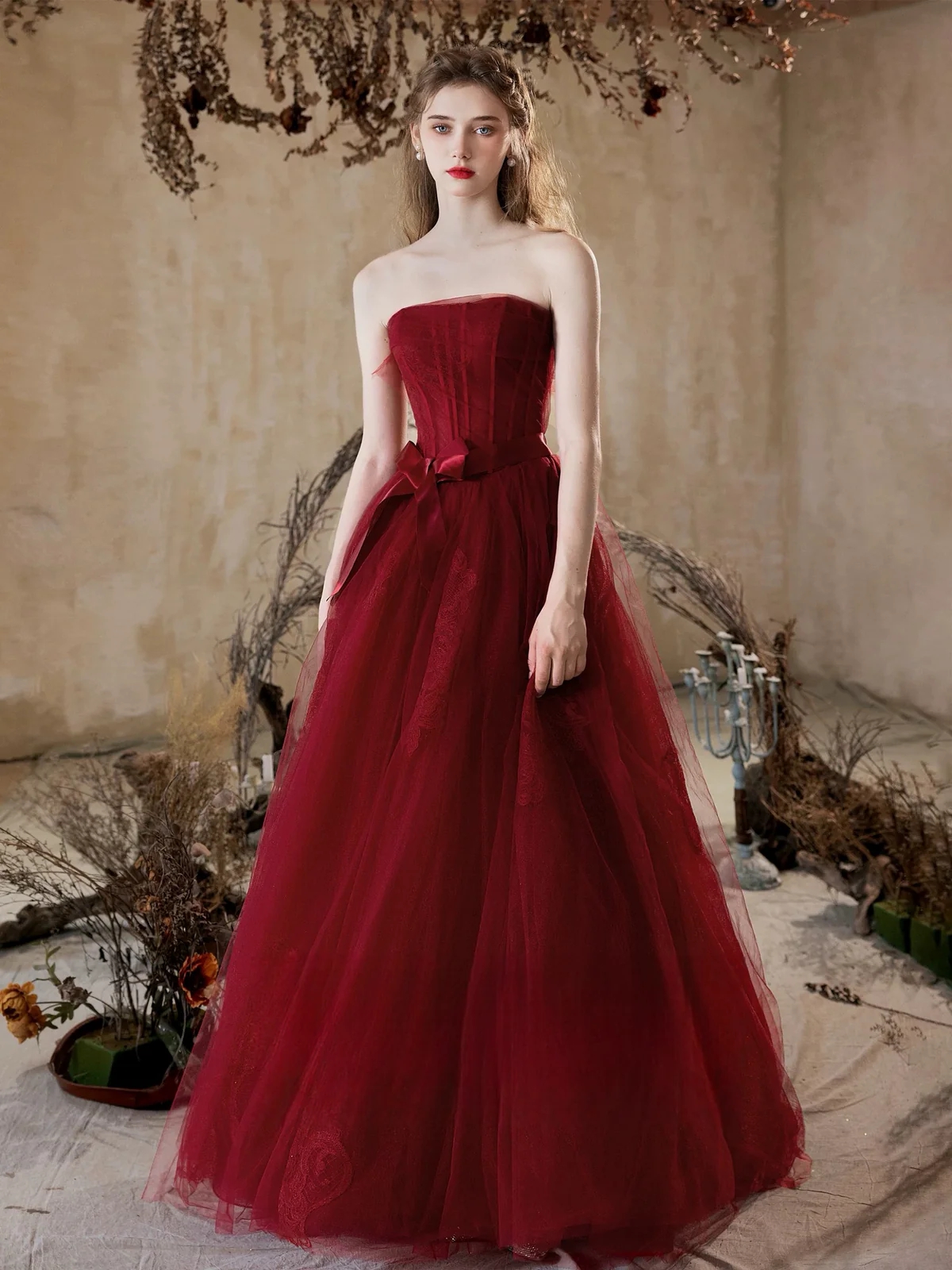 Stunning Strapless Red Ball Gown With Tulle Layers on Luulla